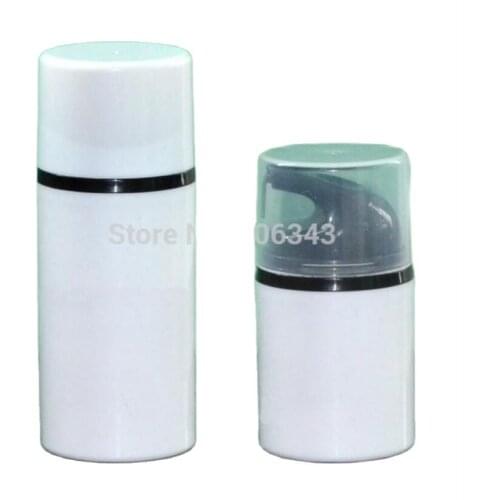 100ML plastic airless bottle,white or transparent body , black pump,,white or transparent lid Cosmetic Packaging