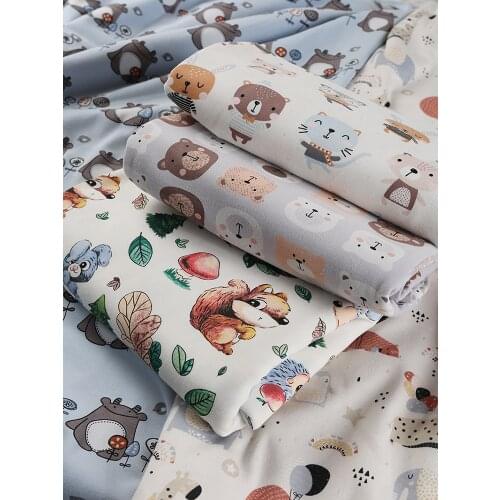 100% Soft Combed Cotton Baby Fabrics Jersey Knitted Brushed Fabrics Cartoon Patterns For Sewing Kids Clothing Pajamas Night Hats