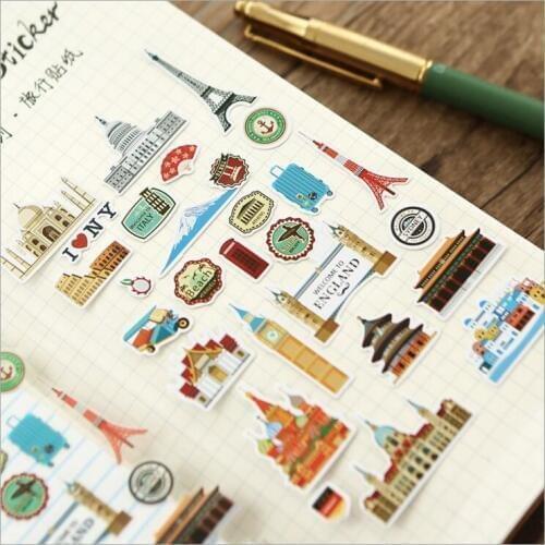 2Pcs/Pack Vintage Travelling City Building Spring outing Life accessories Food Decoration PVC sticker DIY Planner Diary Stickers