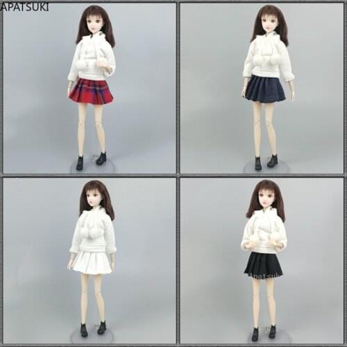 4sets/lot Fashion Clothes Set for Barbie Doll Outfits White Top Sweatshirt Hoodies Pleated Skirt 1/6 Dolls Accessories Kids Toys