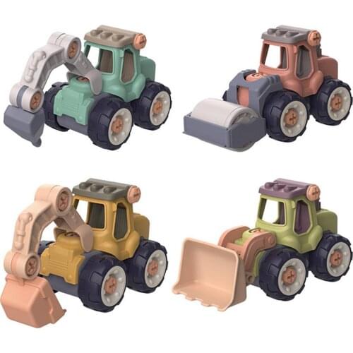 4PCS DIY Construction Toy ABS Engineering Car Fire Truck Screw Build And Take Apart Great For Kids Boys