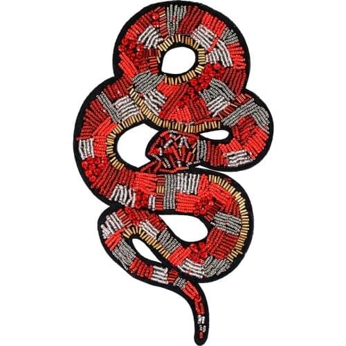 5pieces Handmade Beaded Red Snake Patches Brand Back Jacket Embroidery Appliques Badges for Clothes Decorated Accessories TH1286