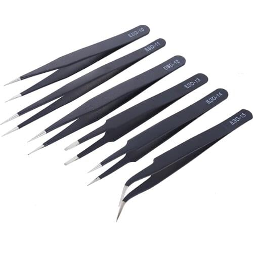 6PCS/Set Precision Stainless Steel Tweezers Anti-Static Stainless Steel Industrial Curved Straight Tweezers Repair Tools