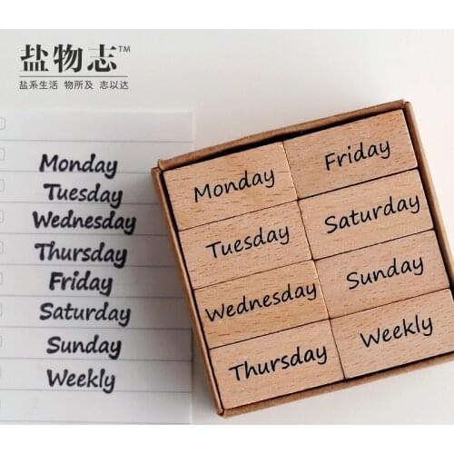 8pcs Date Week Day Mark Scrapbooking Stamps Planner Notebook Journaling Decorative DIY Card Making Hobby Wood Material Craft