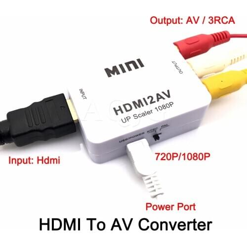 HDMI TO AV Scaler Adapter HD Video Composite Converter Box HDMI to RCA AV/CVSB L/R Video 1080P Mini HDMI2AV Support NTSC PAL New