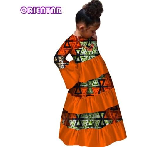 African Children Kids Girls Long Dresses Traditional African Print Clothing Long Flare Sleeve Maxi Dress for Kids Clothes WYT209