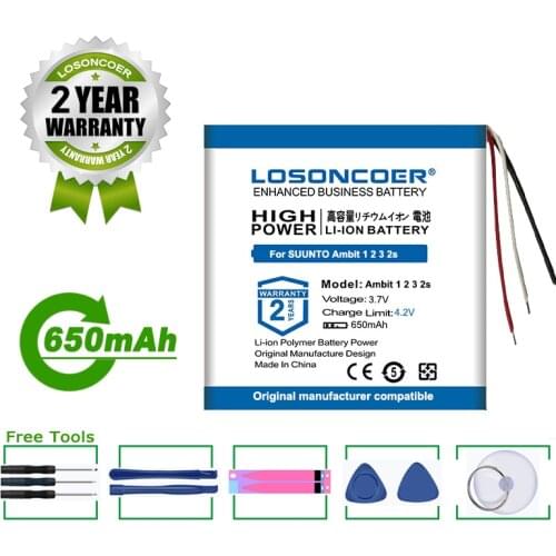 LOSONCOER Battery Ambit 1 2 3 2s HR Peak 650mAh Battery For SUUNTO Ambit 1 2 3 2s HR Peak Smart Watch