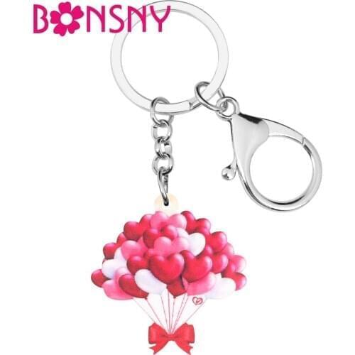Bonsny Acrylic Valentines Day Love Heart Balloon Key Chains Rings Bag Car Purse Decoration Keychain For Women Girls Lovers Gift