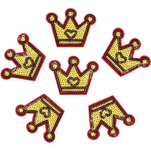 10pcs/lot Iron On Crown Sequined Patches Embroidered Clothes Appliqued Diy Jeans Stickers Shoes Bags Garment Decoration Patch