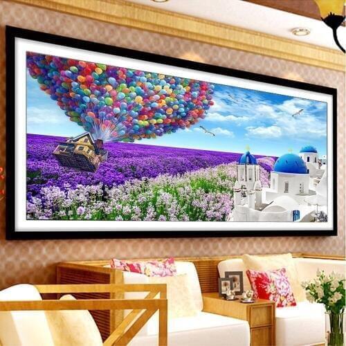 Great 5d diamond painting cross stitch Rainbow balloon house livingroom wall sticker diamond mosaic sale livingroom wall sticker