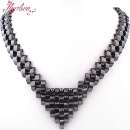 4x10mm Black Rectangle(No Magnetic) Hematite Natural Stone Beads For Knit Tribal Fashion Jewellery Necklace 19" Free Shipping