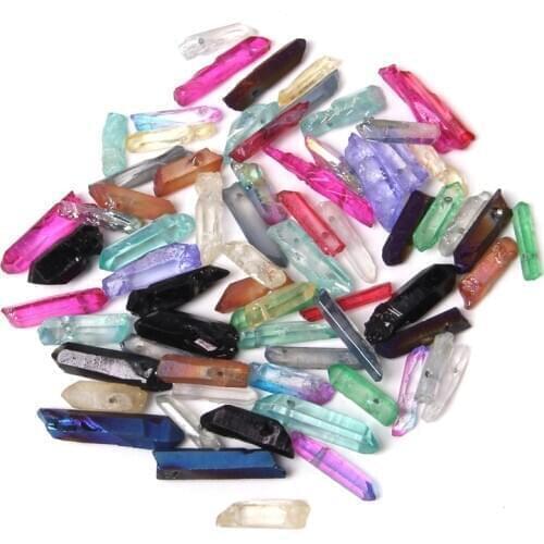 10-30 Pieces Natural Pink Quartz Point Beads 13-30 mm*3-8 mm Top Drilled Stick Plated Crystal Beads For DIY Graduated Pendant