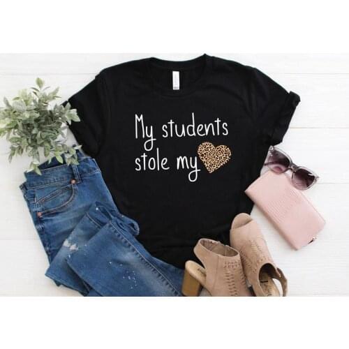 Valentines Day Students Stole My Leopard love Heart Shirt unisex cotton shirt red letter print o neck women short sleeve top tee