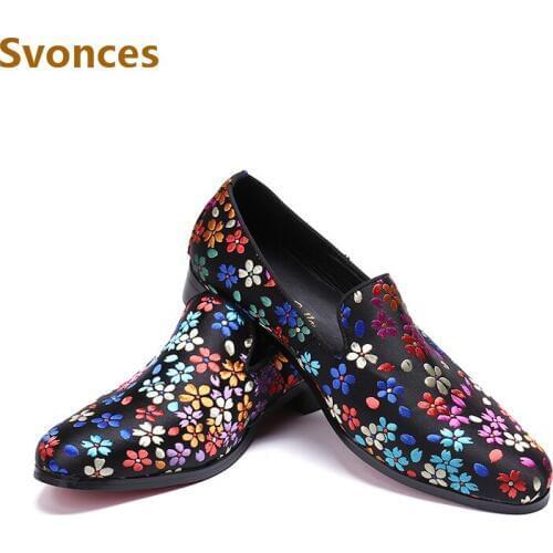 Designer Fashion Mens Shoes Mixed Color Flower Customized Slip-On Flats Loafers Gentleman Dressing Casual Party Formal Shoes Man