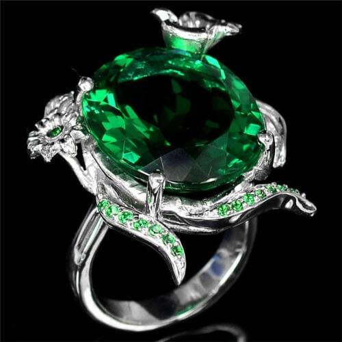 Exquisite Inlaid Green Egg-shaped Big Stone Turtle Ring New Western Creative Phoenix Bird Ring for Women Vintage Party Jewelry
