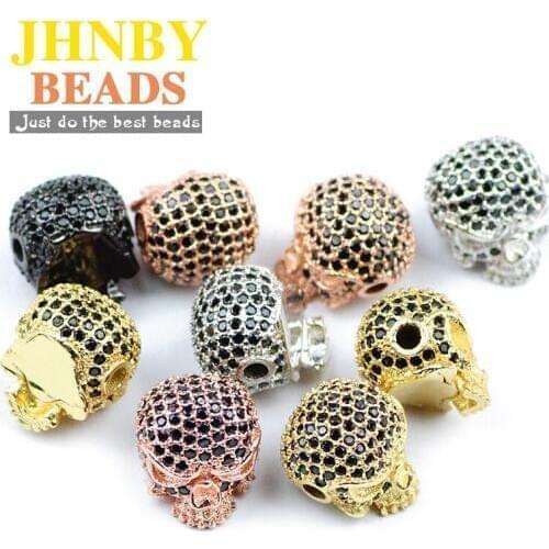 JHNBY Skull Pendant Copper Spacer beads Black Micro Pave CZ Crystal Charms Loose beads for Jewelry bracelet making DIY Findings