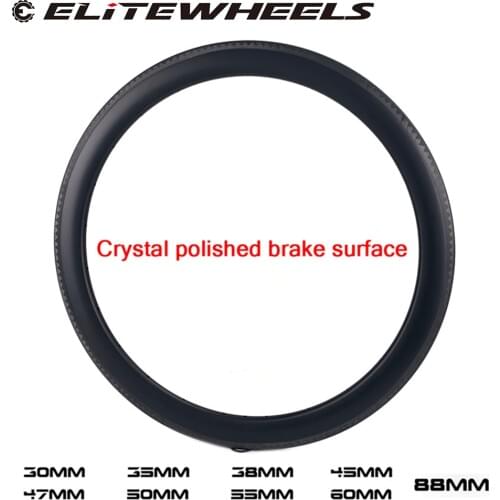 ELITEWHEELS 700c Carbon Rim UD Finish Crystal Polished Brake Surface 25 27mm Width Bicycle Wheelset 30 35 38 45 47 50 55 60 88mm