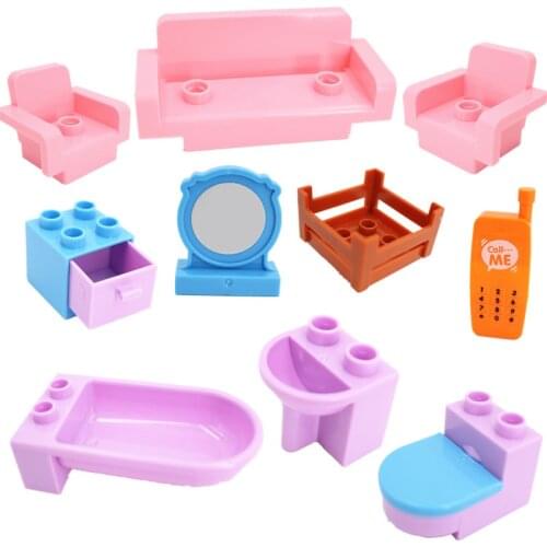 Diy Building Blocks Accessories Fantasy Sofa Bathroom Furniture Corn Ham Bricks Parts Toys for Children Gifts