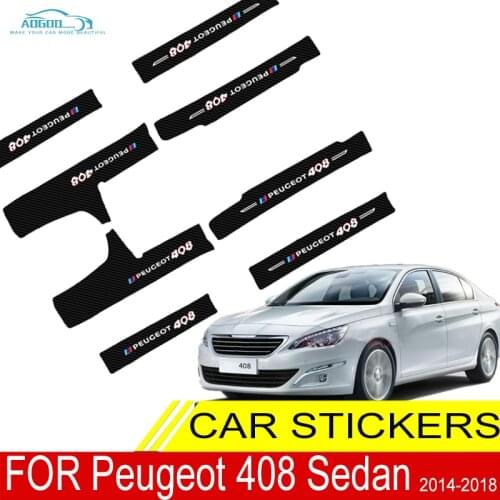 Car Door Sill Leather Stickers For Peugeot 408 Sedan 2014-2018 Protection Plate Carbon Fiber Threshold Strip Front Rear Taildoor