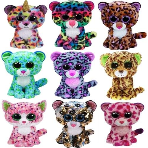 Hot sell Big Eyes Multicolor Leopard Original Green Purple Heart Water Spotted Leopard Soft Stuffed Plush Dolls Kids Toys 15cm
