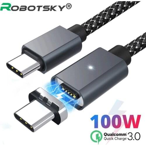 PD 100W Magnetic Charging Cable USB Type C To USB C Quick Charger Data Wire Mobile Phone 5A Fast Charger Cable For Macbook Pro