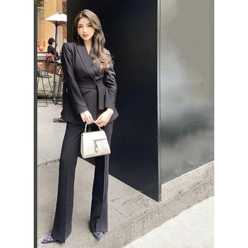 New Fashion Women Pant Suit Office Lady Slim Long Sleeve Blazer and Trousers Plus Size Work Wear Womens Pants Suits