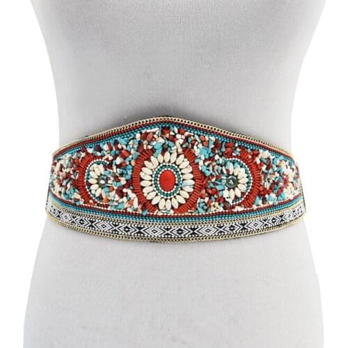 New European And American Fashion Retro Waist Cover Bohemian Ethnic Style Inlaid With Pine Stone Carving Versatile For Ethnic