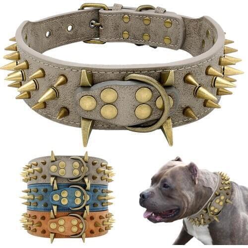 Dog Collar for Large Dogs Cool Spikes Studded Dogs Collar Leather Pet Collar for German Shepherd Mastiff Rottweiler Bulldog