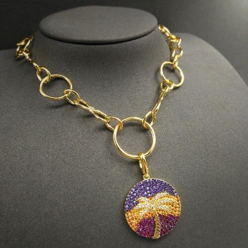 S925 sterling silver new product rainbow coconut tree big buckle brand necklace for august women medium long sweater chain