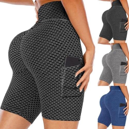 Sexy Yoga Shorts With Pockets High Waist Gym Shorts Seamless Running Athletic Leggings Gym Jogging Shorts
