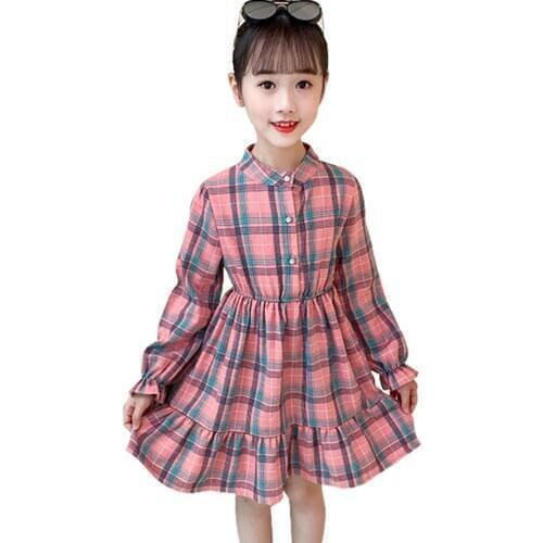 Girl Dress Plaid Pattern Girls Party Dress Kids Spring Autumn Kid Dress Casual Style Childrens Clothing 6 8 10 12 14