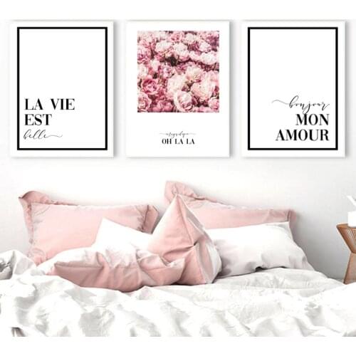 French Bohemian Pink Peony Flower Canvas Poster Modern Wall Art Print France Decoration Painting Fashion Girl Gift Home Decor