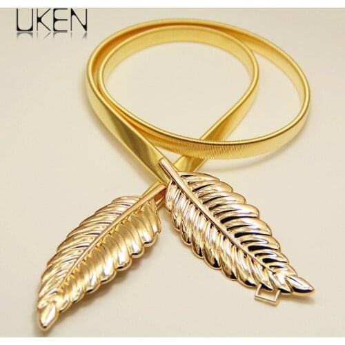 UKEN Women Dress Accessories Metal Belt Body Jewelry Belly Chains Fashion Alloy Leaf Skinny Elastic Waistband Belt Jewelry