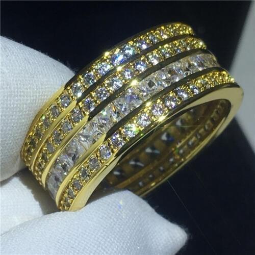 Handmade Round ring Yellow Gold Filled 925 silver 5A Sona Cz Engagement wedding band rings for women Bridal Finger Jewelry
