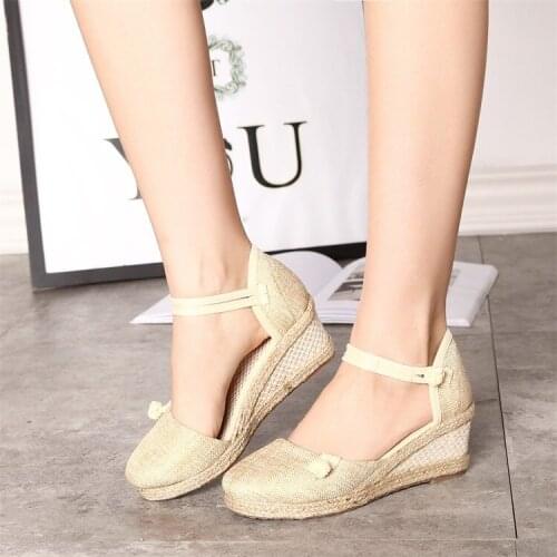 New Female Wedges Sandals Slope Heel Casual Sandals Comfortable Sandals Pointed Toe Woven Buckle Womens Platform Heels Sandals