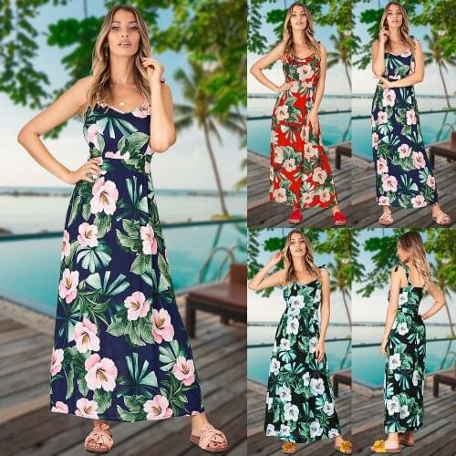 Sexy Slim Floral Suspender Dress 2021 Plus Size Blue Vestidos Bohemian Summer Dresses for Women Fashion V-neck Party Robe Femme
