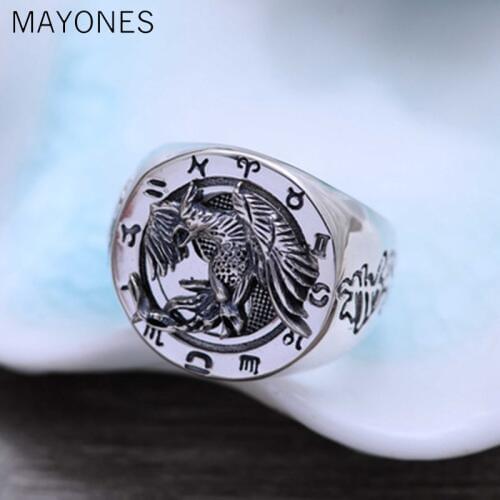 MAYONES Retro Thailand Silver Rotating Ring Four Animals Dragon Tiger Suzaku Real 925 Sterling Silver Men Jewelry Big Size