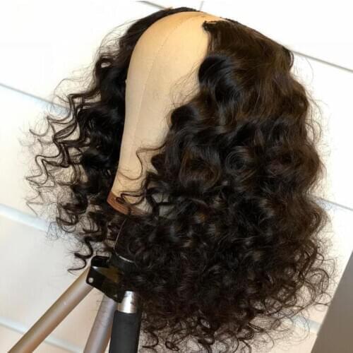 Peruvian Loose Wave Human Hair U Part Wigs Middle Part Glueless Remy Hair U Shaped Wigs Full Machine Made Wig 180% Density