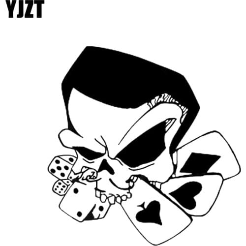 YJZT 14.5*15CM Poker Skull Skeleton Car Sticker Vinyl Game Graphic Decoration C12-0028