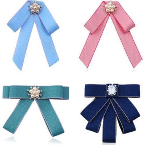 Women Girl Neck Bow Tie Knot Shirt Pins Fall Vintage Solid Pearl Stone Fabric Accessories Fashion Jewelry-MYD-W8