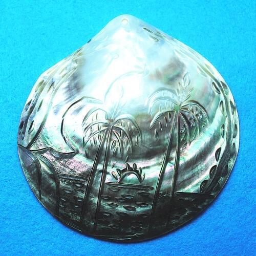 1pc black shell pendants with draw with coconut tree for beach store or coast shops selling jewelry findings size 10cm saltwater