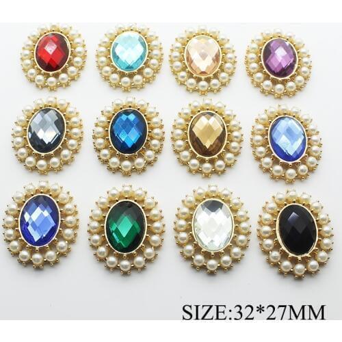 10pcs /lot 32*27MM Zinc Alloy Snap Button Flat Back Rhinestone Buttons for Clothes Decorative Button for Hair Accessories Decor