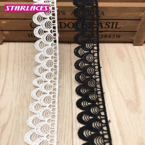 14yards 2.5cm Black white polyester embroidery water-soluble bar code lace trim fabric ribbon dress diy Decorative accessories