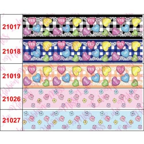 16mm-75mm Japan Cartoon Series Heart Check Printed Grosgrain/Foe Ribbon Bear Cat Rabbit DIY Hair Bowknots 50yards/roll