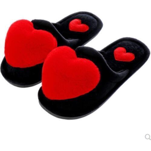 2020 Women Slippers Love Heart Cotton Slippers Winter Fur Slides Ladies Home Furry Slippers Warm Indoor Shoes Claquette Fourrure