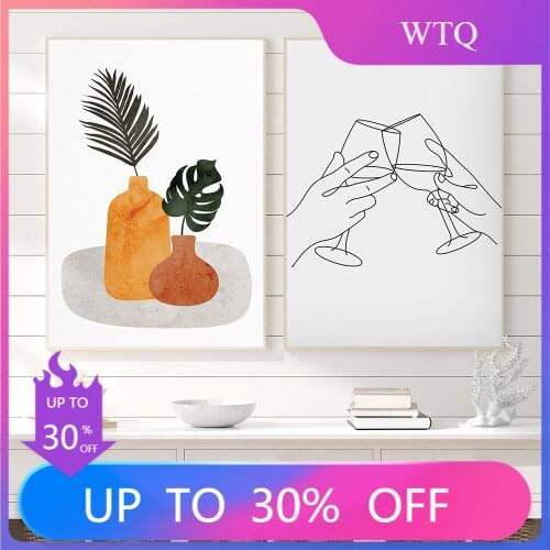 Wine Abstract Fine Art Line Drawing Painting Cheers Bar Cart Print Canvas Poster Nordic Minimal Decoration Picture Kitchen Decor