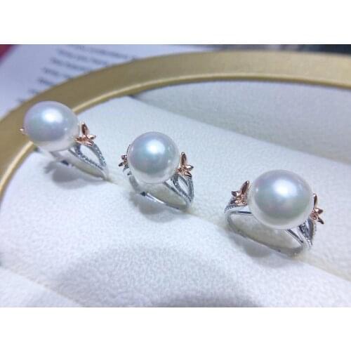 Butterfly 925 Sterling Silver Adjustable Ring Settings Findings Mountings Parts for Pearl Corals Jade Crystal, 5pcs/lot
