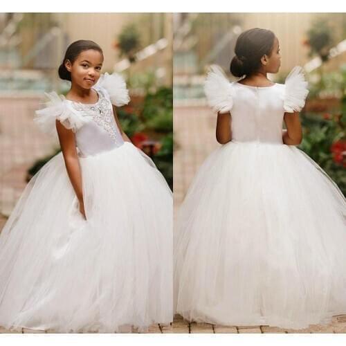 Sweet Ball Gown Flower Girl Dresses for Weddings O Neck Appliques Beads Child Birthday Party Gowns Girls Pageant Dress