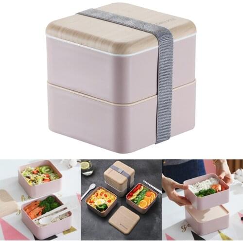 Bento Lunch Boxes With Chopsticks and Spoon Snack Containers Double-Layer Meal Prep Containers for Children Kids
