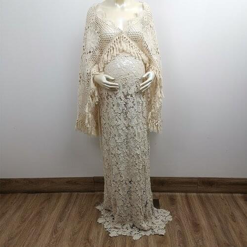 DON&JUDY Beige Boho Maternity Lace Dresses For Photo Shoot Woman Photography Dress Maternity Wedding Photo Shooting Maxi Gown